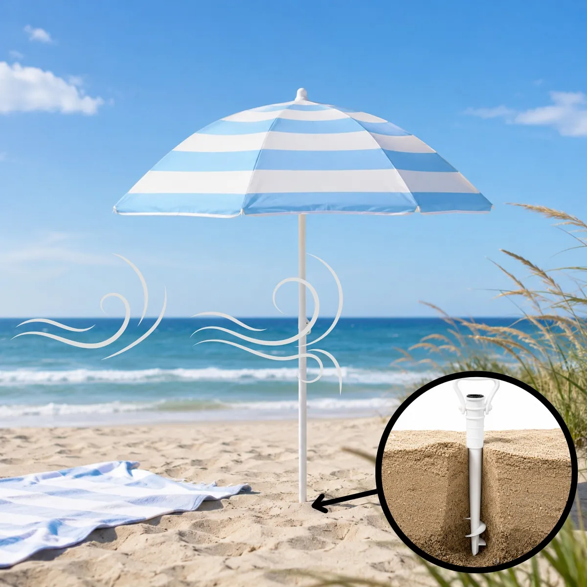 Podstawa do parasola plażowego, wkręcana świdrowa PVC, 43 cm, maszt 19-32 mm, zielono-biała, photo 6 of 6