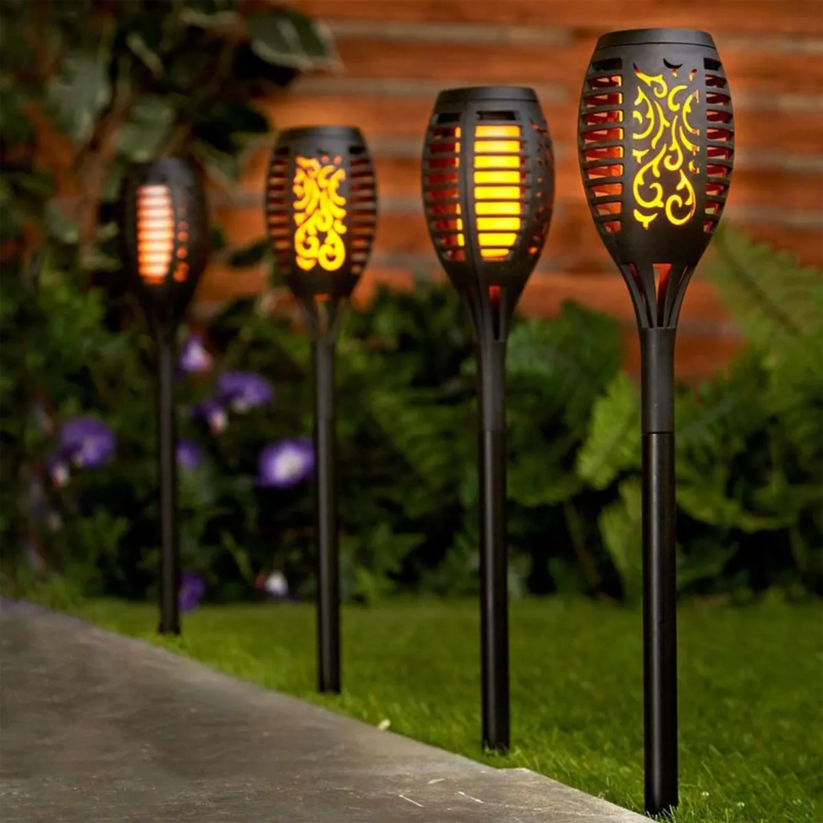 Lampa ogrodowa solarna wbijana, wodoodporna, efekt płomienia, 12x SMD LED, ciepła biel, Ø 7,2 x 49 cm, akumulatorek 2/3 AAA, photo 3 of 4