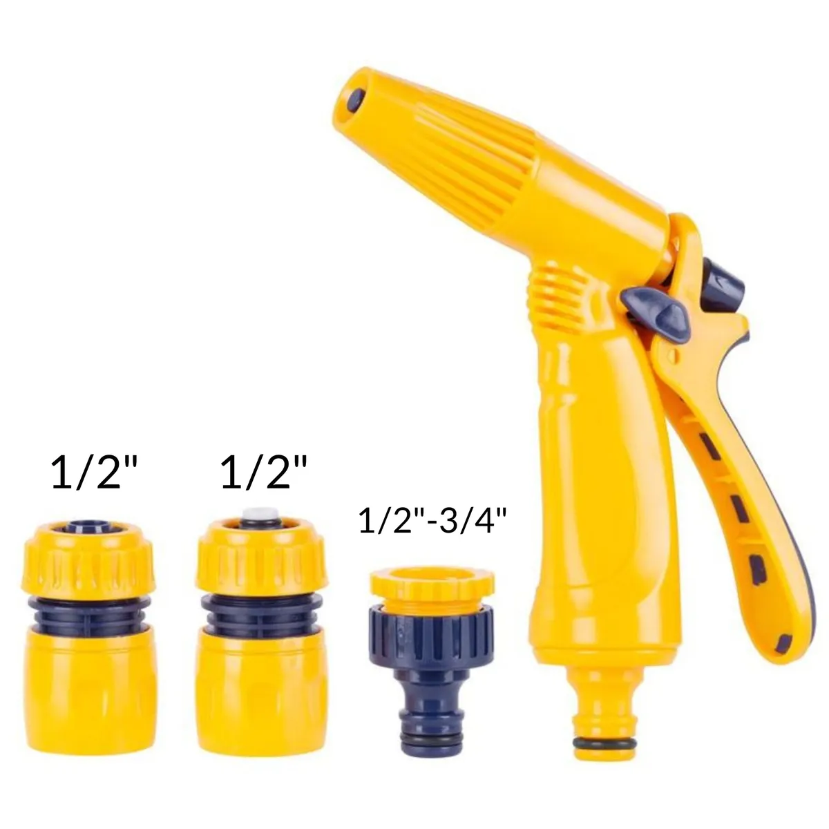 Zestaw nawodnieniowy 4-częściowy, pistolet zraszający, adapter 1/2-3/4, szybkozłączki 1/2", plastikowy, ogrodowy, zdjęcie 2 z 8