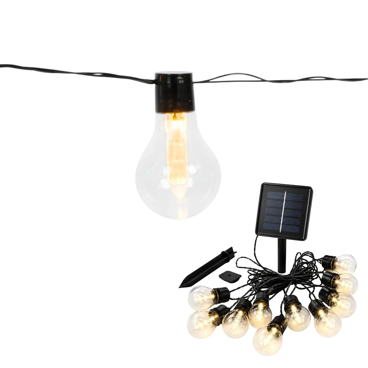 Girlanda ogrodowa solarna LED, 10 żarówek, czujnik zmierzchu, dł. 2,7 m, kabel 3 m, żarówki 6x9 cm, photo 3 of 6