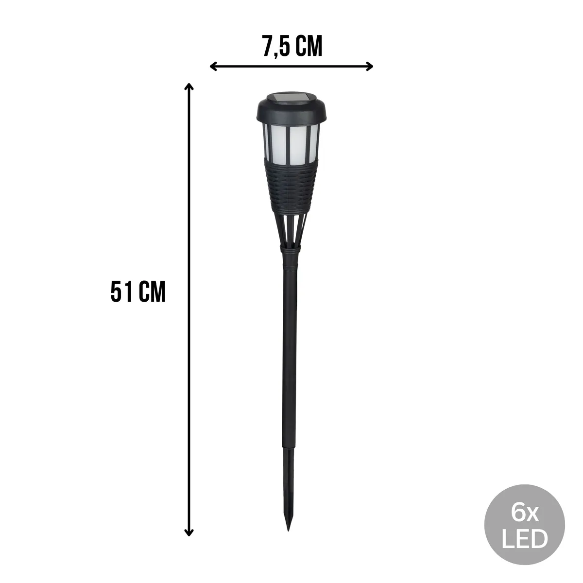Lampa ogrodowa solarna, czarna, 6x LED, wbijana, ciepła biała, 7,5x51 cm, photo 1 of 5
