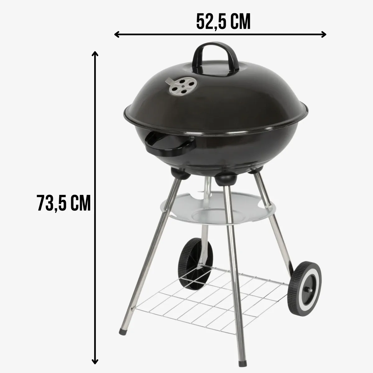 Grill węglowy ogrodowy czarny z rusztem chromowanym i półką, stalowy, 45x52,5x73,5 cm, photo 3 of 8