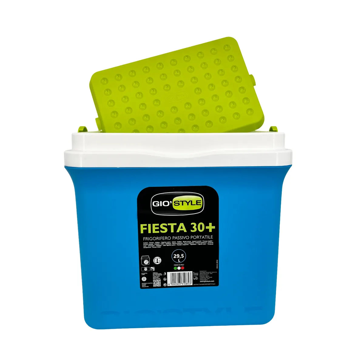 Lodówka turystyczna 29,5L KAMAI FIESTA na wkłady mrożące, błękitna z zieloną pokrywą i uchwytem, photo 2 of 8