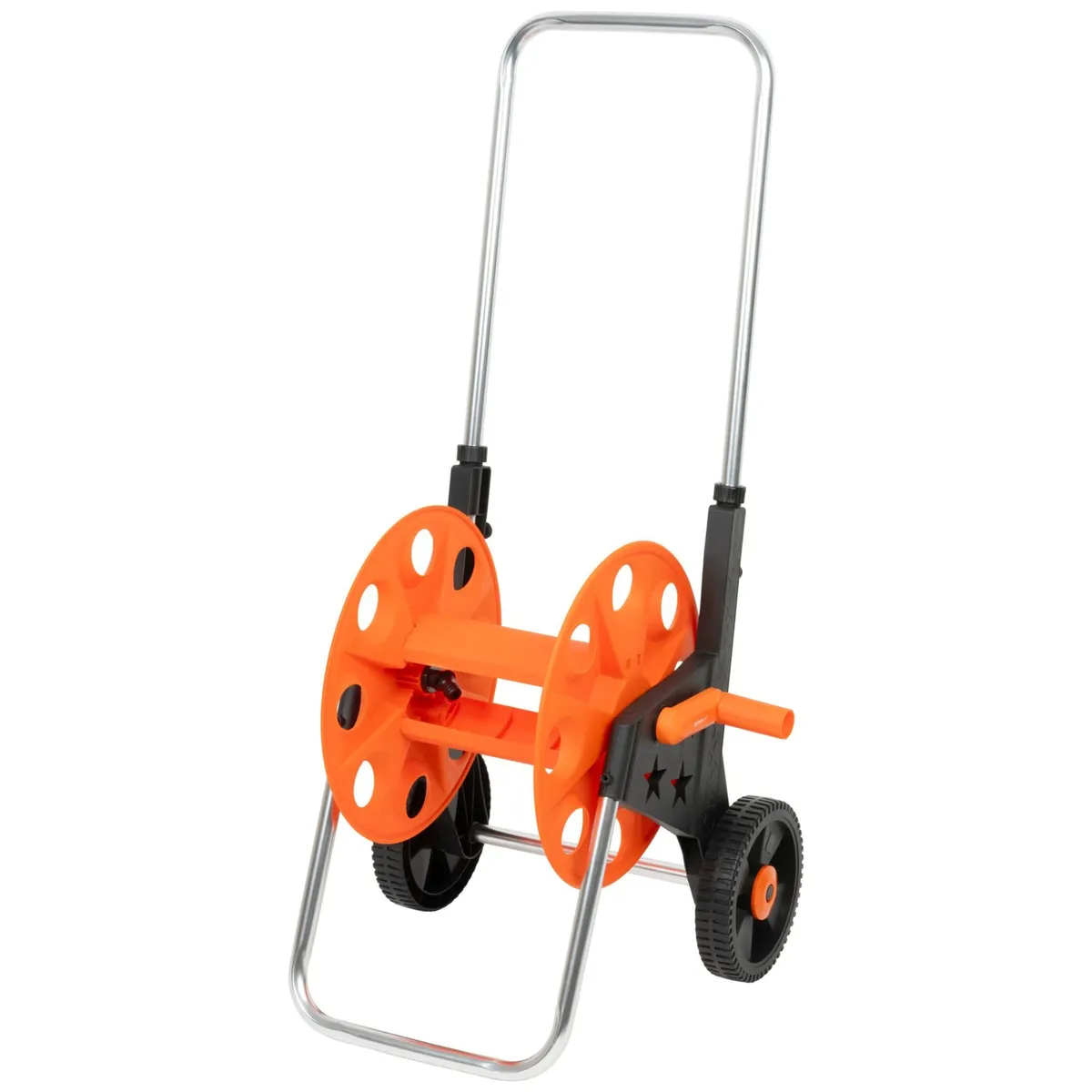 Wózek na wąż ogrodowy, metalowy stelaż, plastikowy bęben, na kołach, rączka teleskopowa 57,5-95 cm, 50 m węża 1/2 cala, zdjęcie 1 z 8