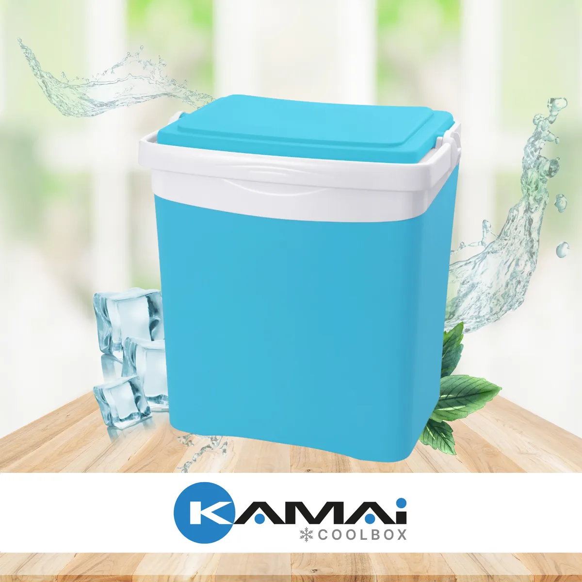 Lodówka turystyczna 25L KAMAI TROPIC na wkłady mrożące, turkusowa z białą rączką, photo 2 of 8