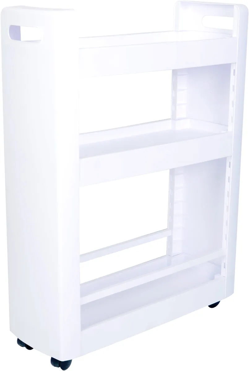 Szafka mobilna 3 półki 60x22x79cm z kółkami, biała, photo 1 of 8