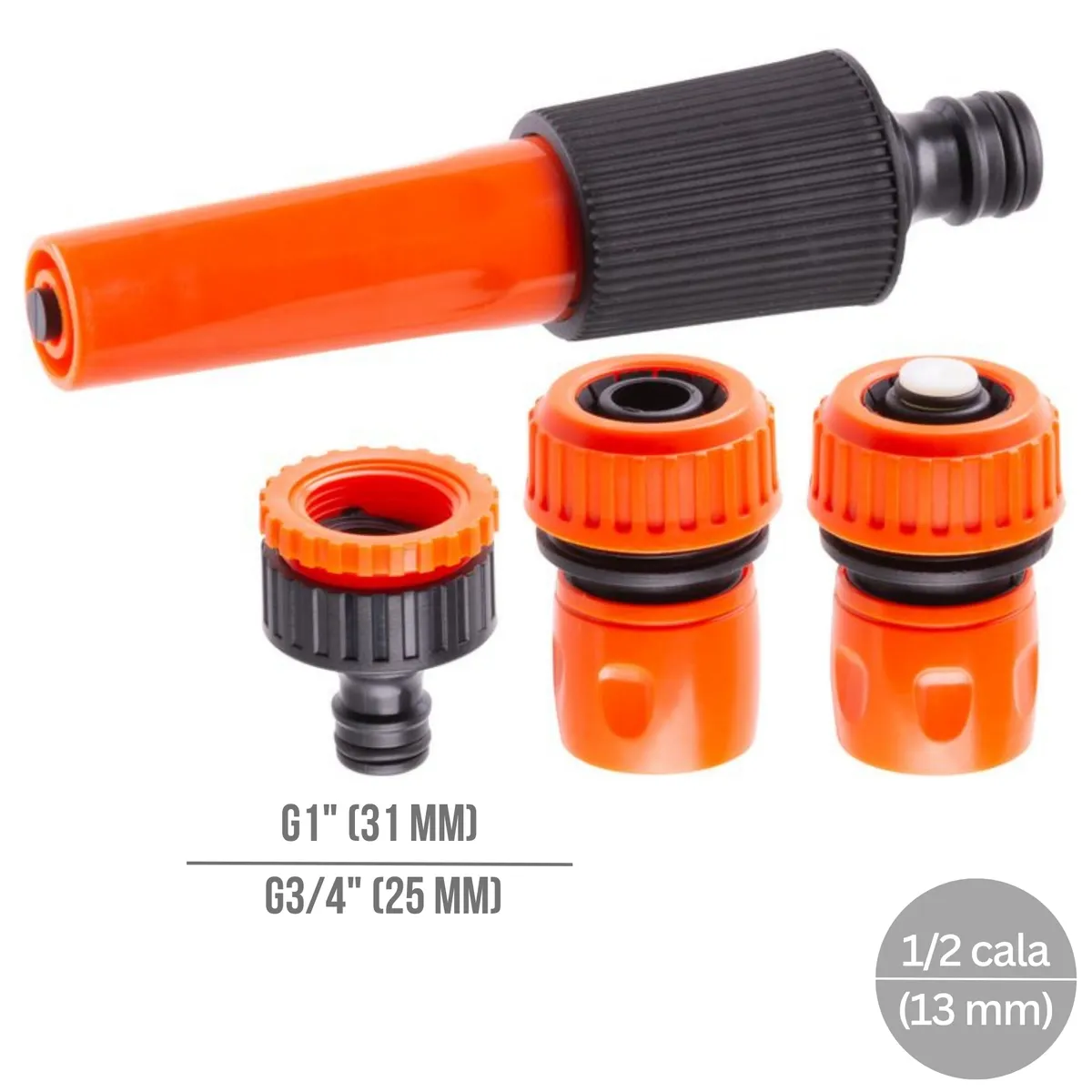 Zestaw przyłączy i złączek ogrodowych, 5 części, tworzywo sztuczne, do nawadniania, G3/4 25 mm, G1 31 mm, 1/2 13 mm, zdjęcie 5 z 8
