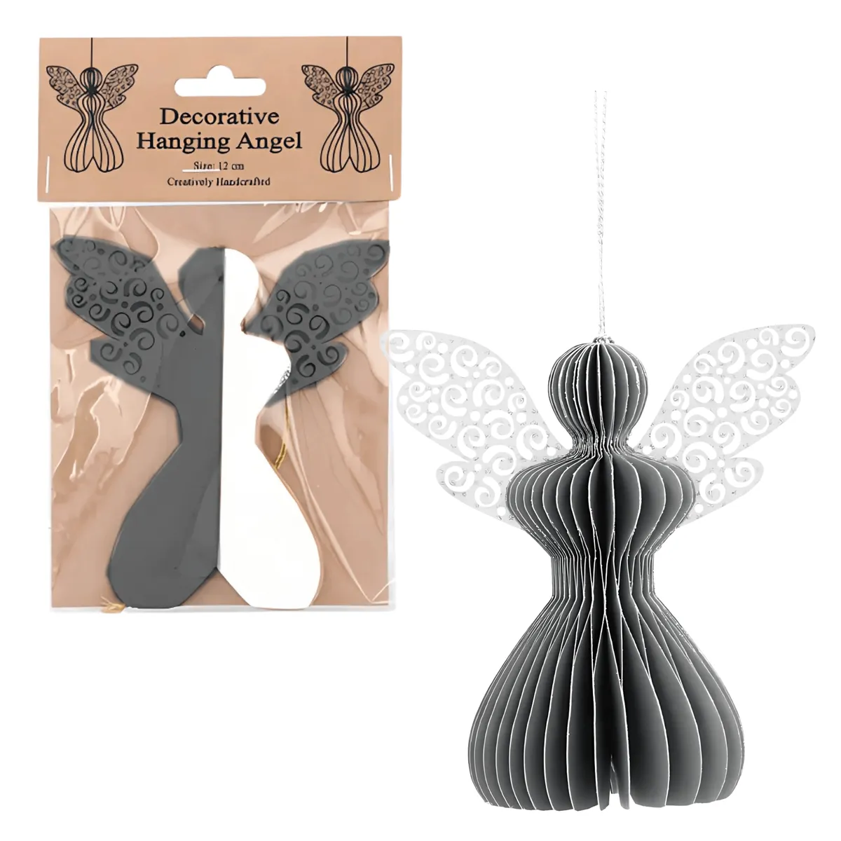 Aniołek papierowy składany 12cm – stylowa szarość, zdjęcie 1 z 7
