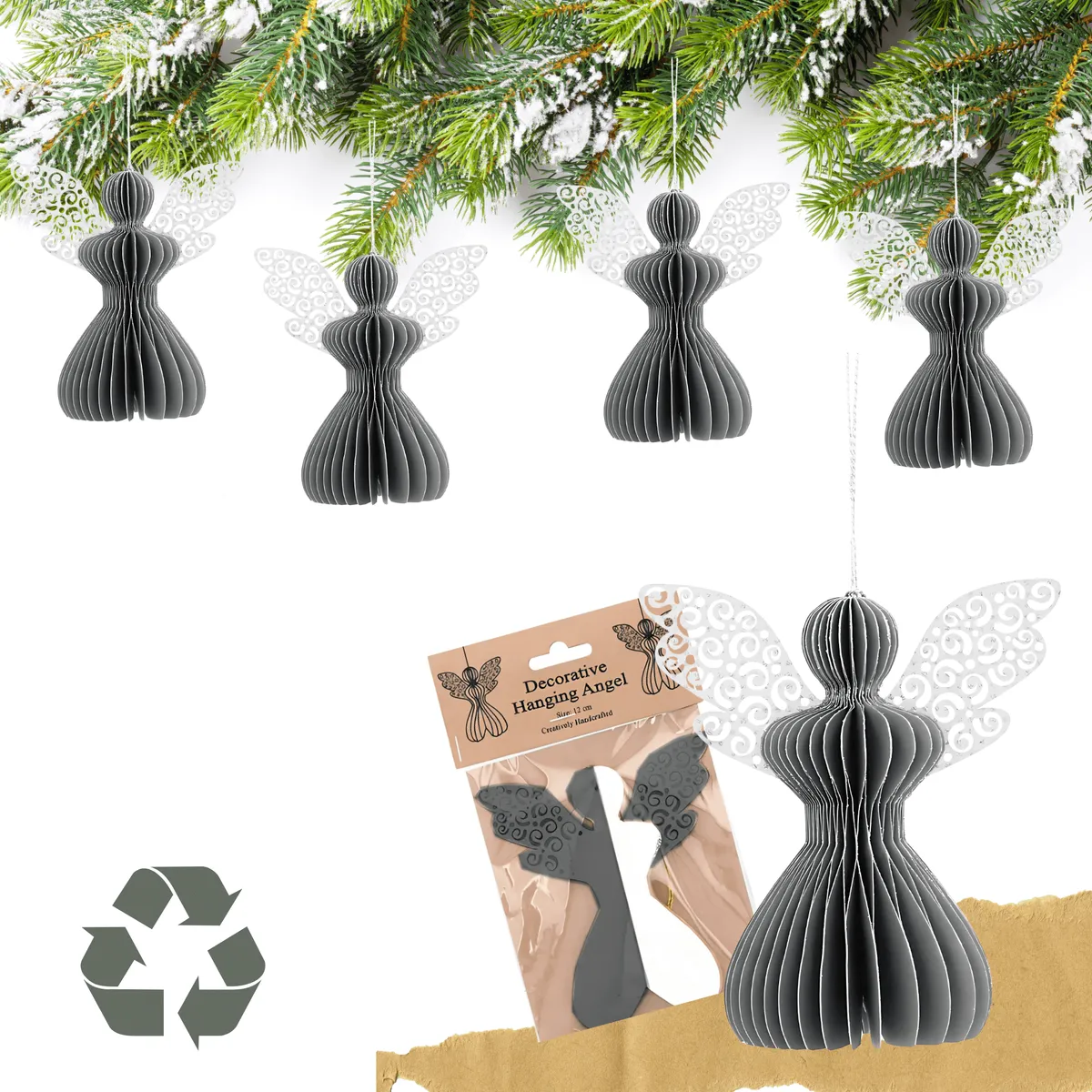 Aniołek papierowy składany 12cm – stylowa szarość, zdjęcie 5 z 7
