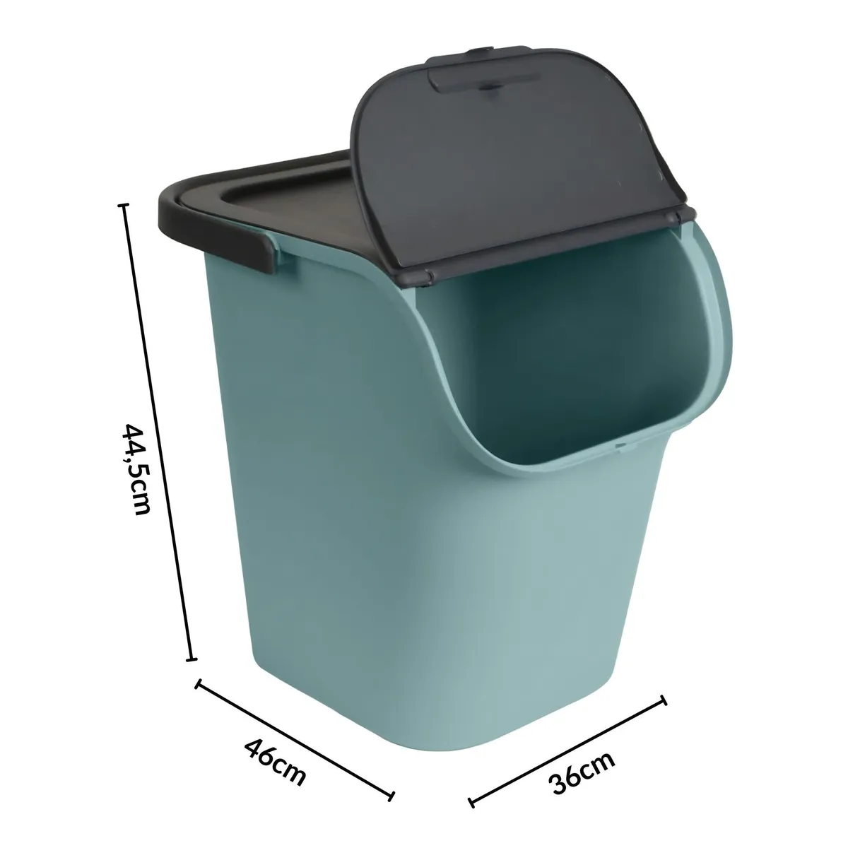 Pojemnik do segregacji 40L 32x16cm z pokrywą, eukaliptusowa zieleń/antracyt, photo 4 of 8