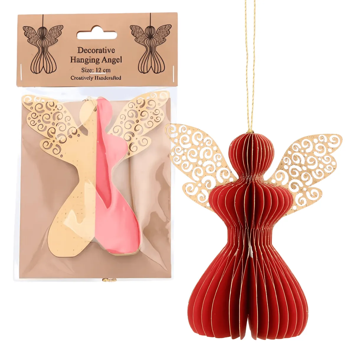Aniołek papierowy składany 12cm – świąteczna czerwień, zdjęcie 1 z 7