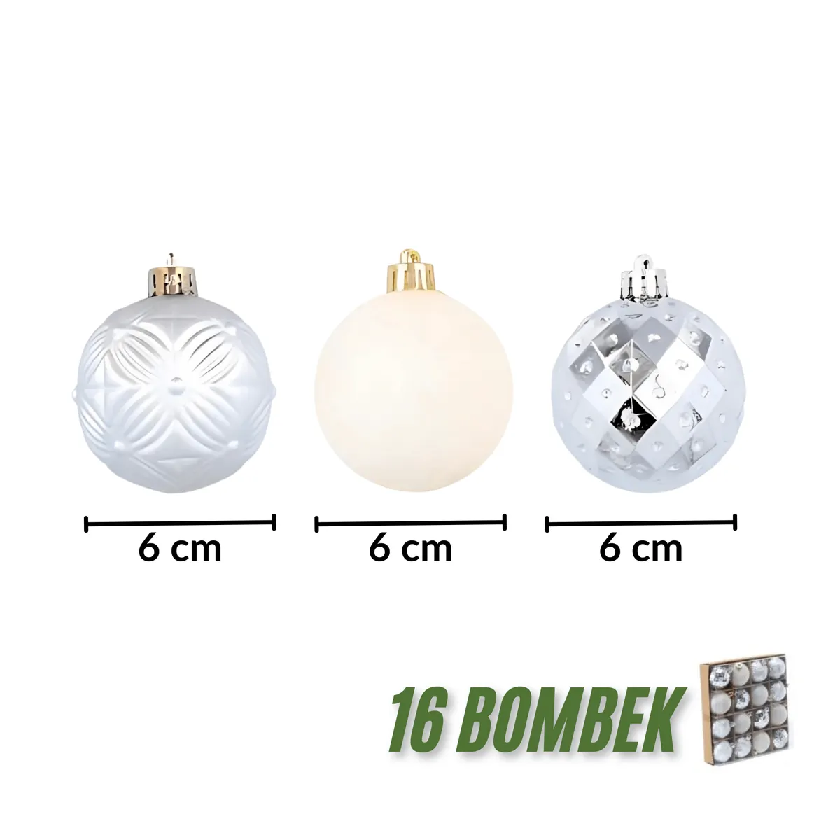 Zestaw 16 bombek choinkowych 6cm – eleganckie srebro, photo 2 of 6