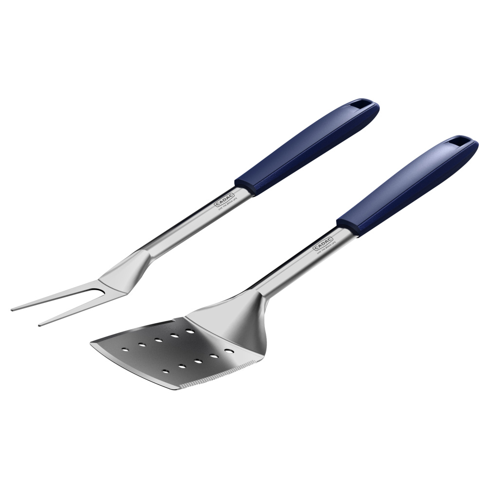 RVS spatel en vork CADAC met siliconen handvat - EAN: 6001773114837 - Tuin> Grill> Buitenbarbecue accessoires> Servies en bestek