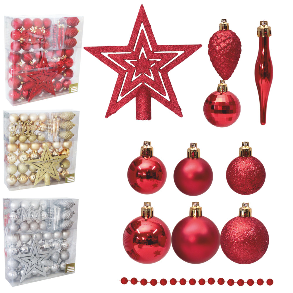 Ozdoby bożonarodzeniowe kpl 48 szt ZESTAW NA CHOINKĘ czerwony - EAN: 5901292631277 - Dom>Ozdoby sezonowe i świąteczne>Dekoracje świąteczne>Bombki