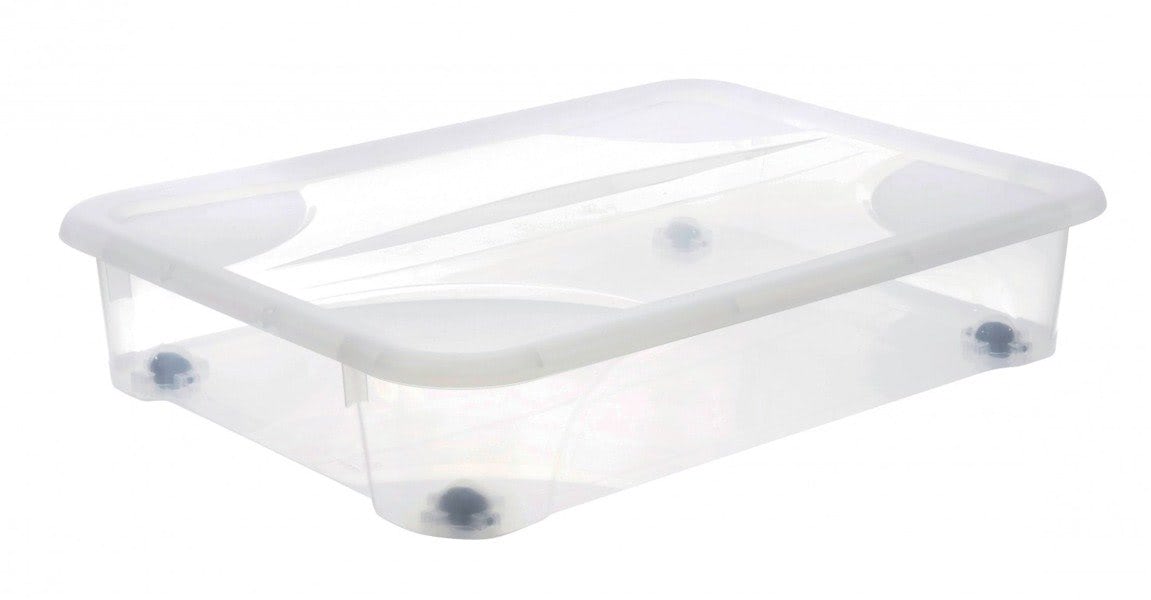 Caja de almacenamiento de plástico para debajo de la cama con ruedas,  almacenamiento apilable debajo de la cama, contenedores de almacenamiento