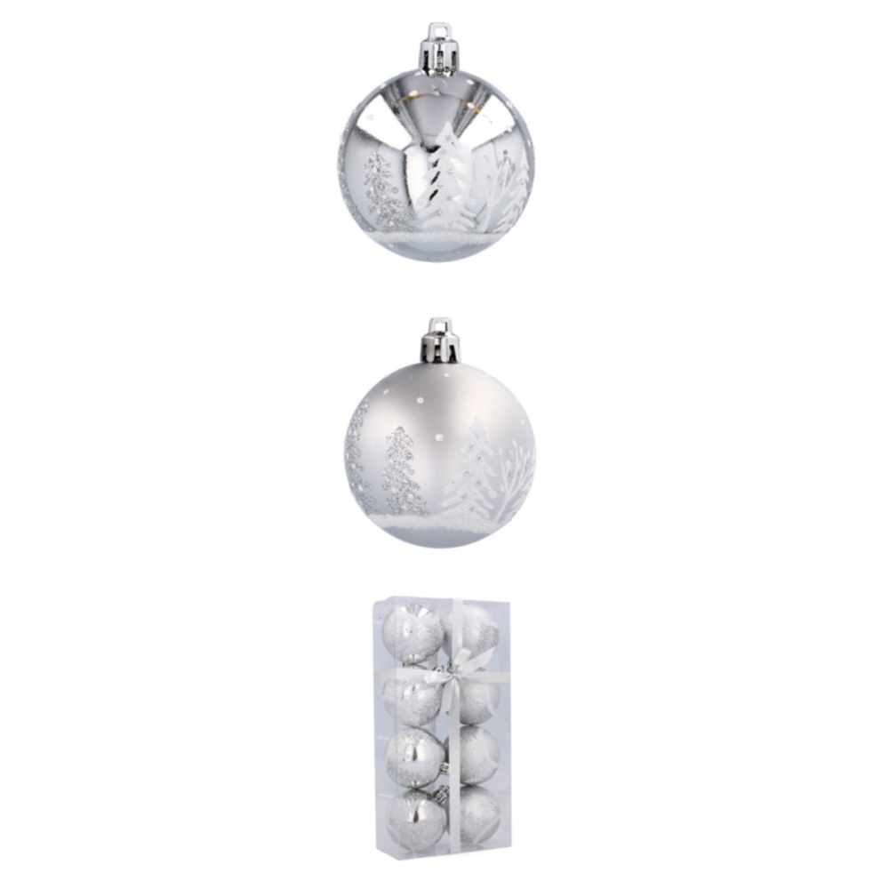Bolas de Natal 6 cm, conjunto de 8 peças PRATA W3 - EAN: 5901685831314 - Home> Decorações de época e férias> Decorações de Natal> Bolas de Natal