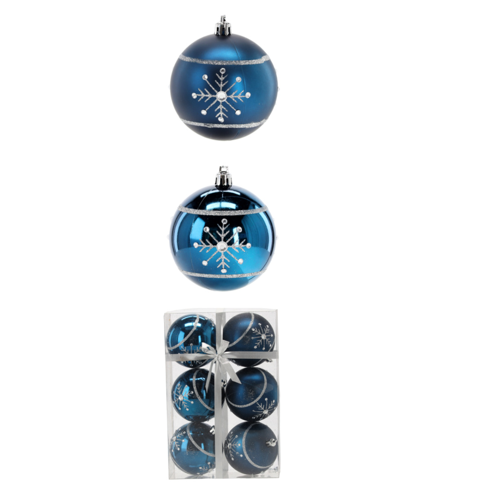 Christmas tree balls BLUE 8cm set of 6 pcs. SNOWFLAKE - EAN: 5901685836418 - Home>Seasonal and Christmas decorations>Christmas decorations>Baubles