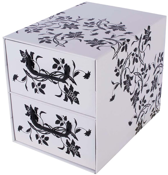 Pudełko kartonowe 2 szuflady pionowe BAROKOWE KWIATY BIAŁE - EAN: 35.5 - Dom>Przechowywanie>Pudełka kartonowe>Z szufladami