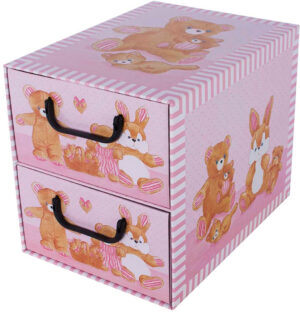 Pudełko kartonowe 2 szuflady pionowe MISIE RÓŻOWE - EAN: 35.5 - Dom>Przechowywanie>Pudełka kartonowe>Z szufladami