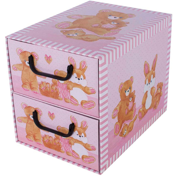 Pudełko kartonowe 2 szuflady pionowe MISIE RÓŻOWE - EAN: 8033695871206 - Dom>Przechowywanie>Pudełka kartonowe>Z szufladami