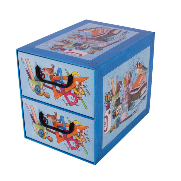 Pudełko kartonowe 2 szuflady pionowe SZKOŁA ALFABET - EAN: 35.5 - Dom>Przechowywanie>Pudełka kartonowe>Z szufladami