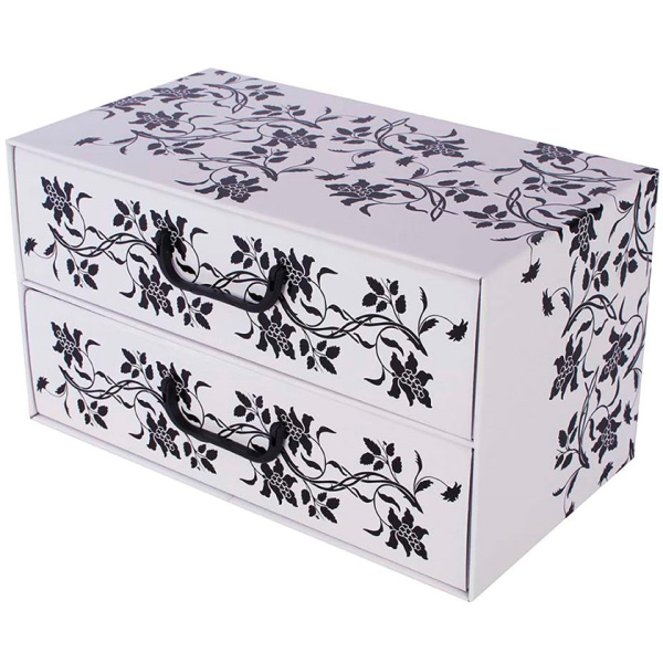 Pudełko kartonowe 2 szuflady poziome BAROKOWE KWIATY BIAŁE - EAN: 8033695876065 - Dom>Przechowywanie>Pudełka kartonowe>Z szufladami