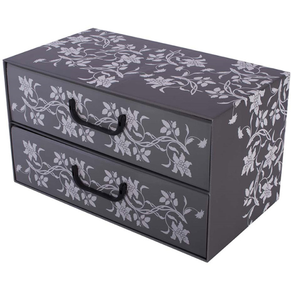 Pudełko kartonowe 2 szuflady poziome BAROKOWE KWIATY SZARE - EAN: 5901685832113 - Dom>Przechowywanie>Pudełka kartonowe>Z szufladami