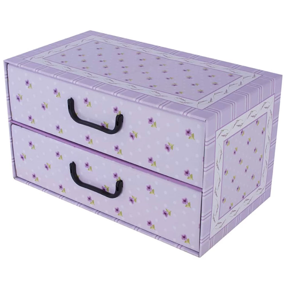 Pudełko kartonowe 2 szuflady poziome PROWANSALSKIE FIOLETOWE - EAN: 8033695876034 - Dom>Przechowywanie>Pudełka kartonowe>Z szufladami