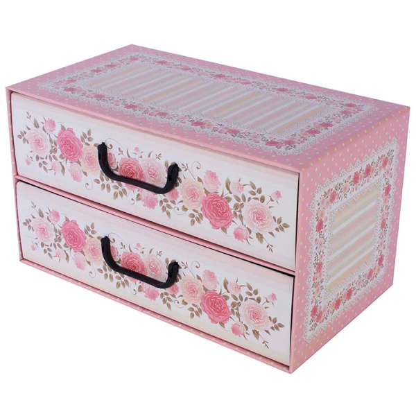 Pudełko kartonowe 2 szuflady poziome PROWANSALSKIE RÓŻOWE - EAN: 8033695876027 - Dom>Przechowywanie>Pudełka kartonowe>Z szufladami