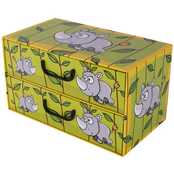 Pudełko kartonowe 2 szuflady poziome SAWANNA NOSOROŻEC - EAN: 8033695876294 - Dom>Przechowywanie>Pudełka kartonowe>Z szufladami