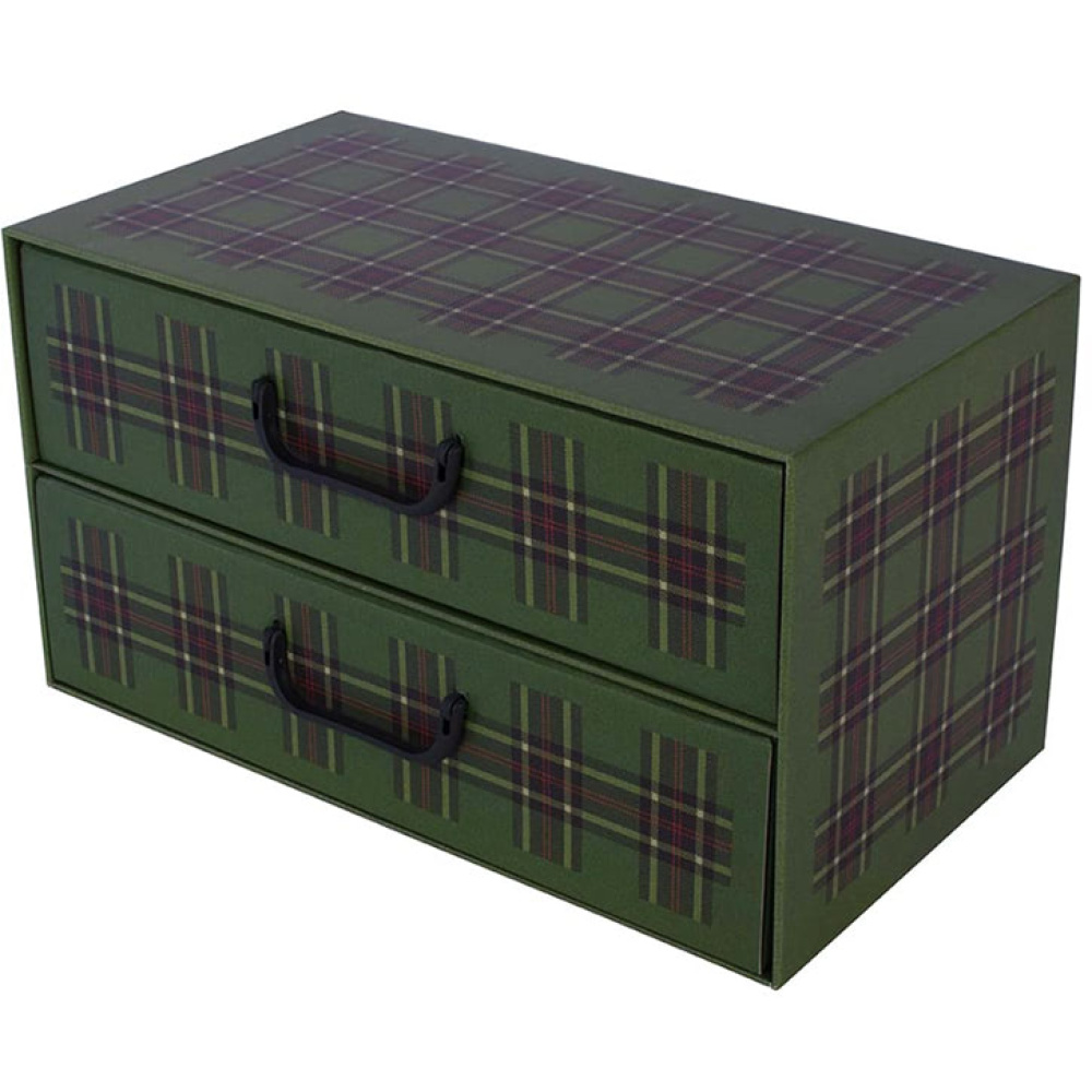 Pudełko kartonowe 2 szuflady poziome SZKOCKA KRATA ZIELONA - EAN: 8033695876249 - Dom>Przechowywanie>Pudełka kartonowe>Z szufladami