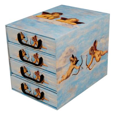 Pudełko kartonowe 4 szuflady pionowe ANIOŁKI NIEBIESKIE - EAN: 5901685833844 - Dom>Przechowywanie>Pudełka kartonowe>Z szufladami