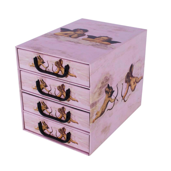 Pudełko kartonowe 4 szuflady pionowe ANIOŁKI RÓŻOWE - EAN: 8033695872111 - Dom>Przechowywanie>Pudełka kartonowe>Z szufladami
