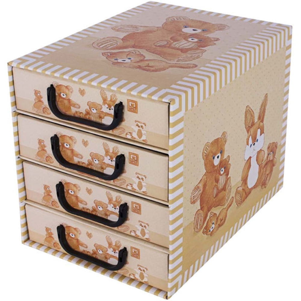 Cutie carton cu 4 sertare verticale URȘI BEJ - EAN: 8033695872210 - Home>Depozitare>Cutii din carton>Cu sertare