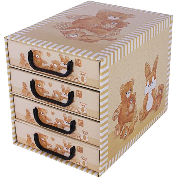 Pudełko kartonowe 4 szuflady pionowe MISIE BEŻOWE - EAN: 8033695872210 - Dom>Przechowywanie>Pudełka kartonowe>Z szufladami