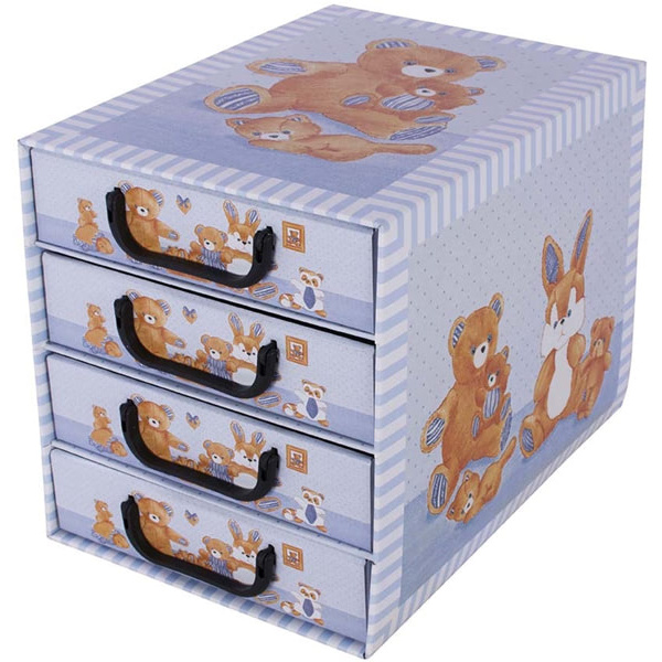 Pudełko kartonowe 4 szuflady pionowe MISIE BŁĘKITNE - EAN: 8033695872197 - Dom>Przechowywanie>Pudełka kartonowe>Z szufladami