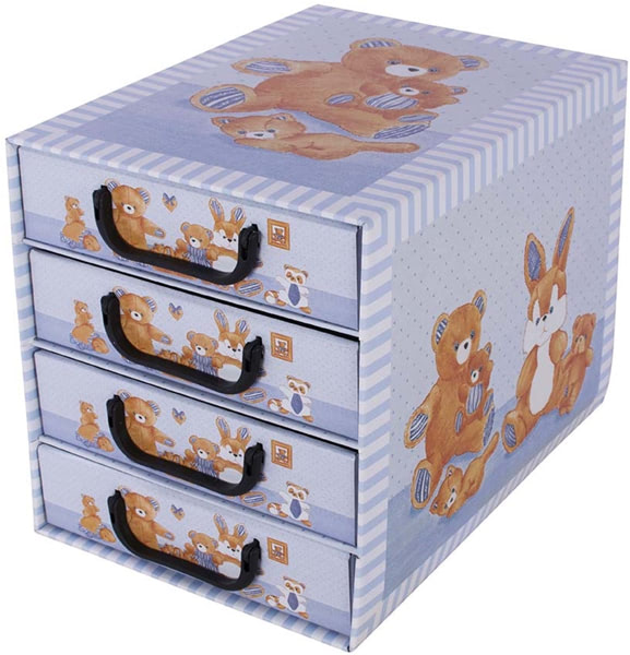 Pudełko kartonowe 4 szuflady pionowe MISIE BŁĘKITNE - EAN: 35.5 - Dom>Przechowywanie>Pudełka kartonowe>Z szufladami
