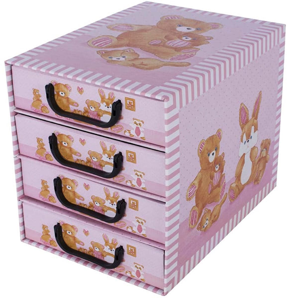 Pudełko kartonowe 4 szuflady pionowe MISIE RÓŻOWE - EAN: 35.5 - Dom>Przechowywanie>Pudełka kartonowe>Z szufladami
