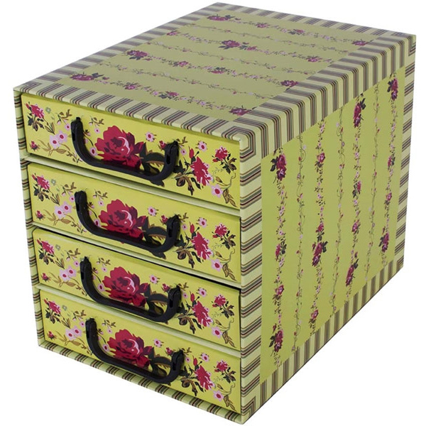 Pudełko kartonowe 4 szuflady pionowe PROWANSALSKIE ZIELONE - EAN: 8033695872029 - Dom>Przechowywanie>Pudełka kartonowe>Z szufladami