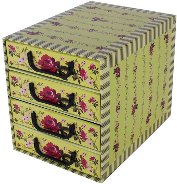 Pudełko kartonowe 4 szuflady pionowe PROWANSALSKIE ZIELONE - EAN: 35.5 - Dom>Przechowywanie>Pudełka kartonowe>Z szufladami