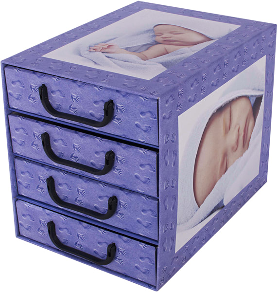 Pudełko kartonowe 4 szuflady pionowe ŚPIĄCE  DZIECI BŁĘKIT - EAN: 35.5 - Dom>Przechowywanie>Pudełka kartonowe>Z szufladami