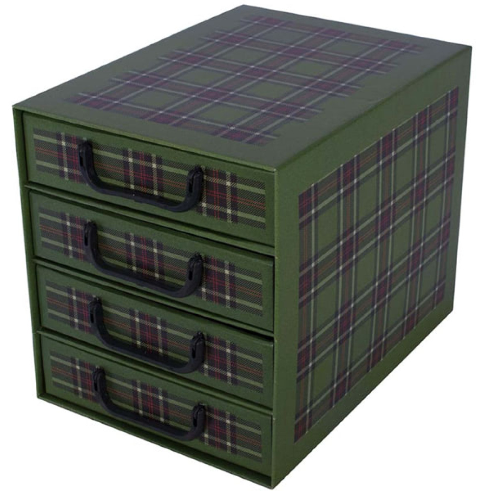 Pudełko kartonowe 4 szuflady pionowe SZKOCKA KRATA ZIELONA - EAN: 8033695872241 - Dom>Przechowywanie>Pudełka kartonowe>Z szufladami