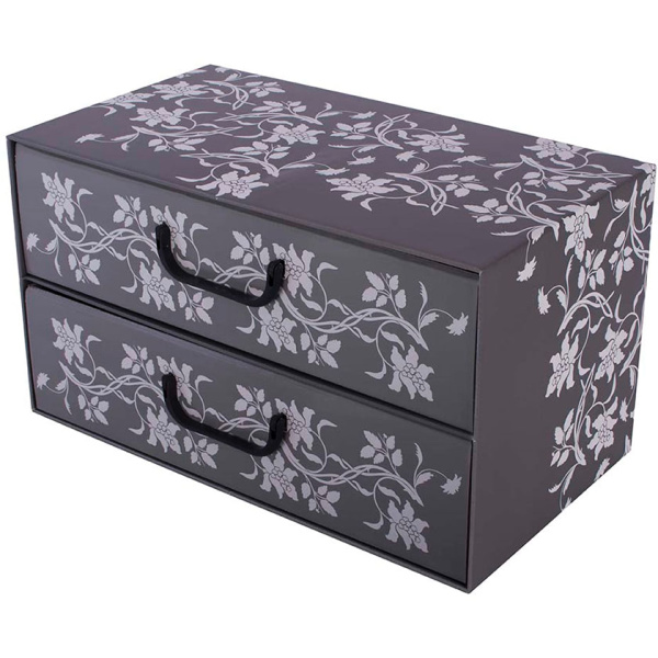 Pudełko kartonowe 4 szuflady poziome BAROKOWE KWIATY SZARE - EAN: 8033695876041 - Dom>Przechowywanie>Pudełka kartonowe>Z szufladami