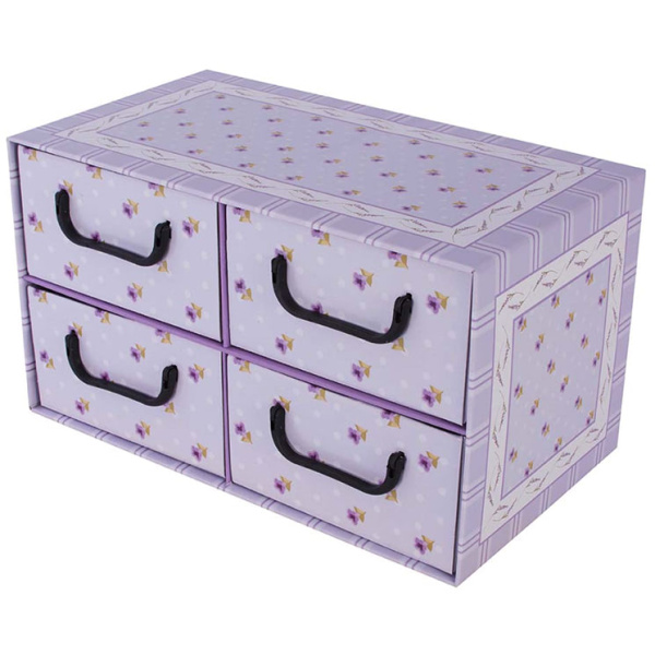Pudełko kartonowe 4 szuflady poziome PROWANSALSKIE FIOLETOWE - EAN: 8033695877031 - Dom>Przechowywanie>Pudełka kartonowe>Z szufladami