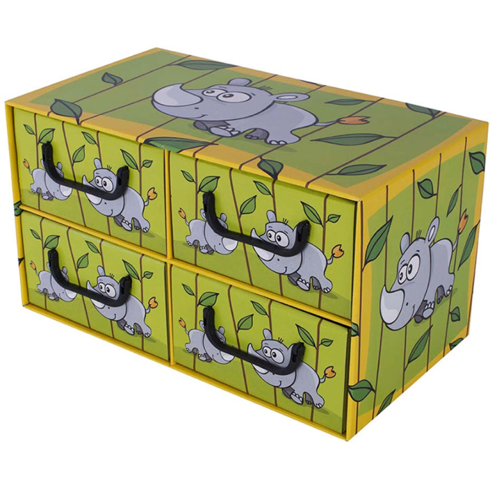 Pudełko kartonowe 4 szuflady poziome SAWANNA NOSOROŻEC - EAN: 8044695877297 - Dom>Przechowywanie>Pudełka kartonowe>Z szufladami