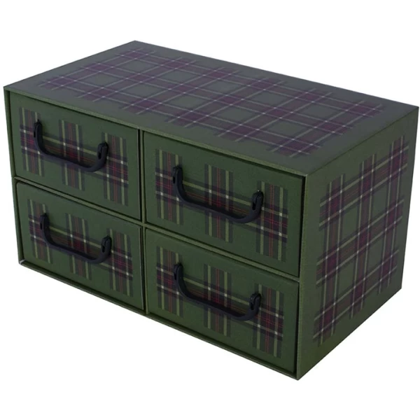 Pudełko kartonowe 4 szuflady poziome SZKOCKA KRATA ZIELONA - EAN: 8033695877246 - Dom>Przechowywanie>Pudełka kartonowe>Z szufladami