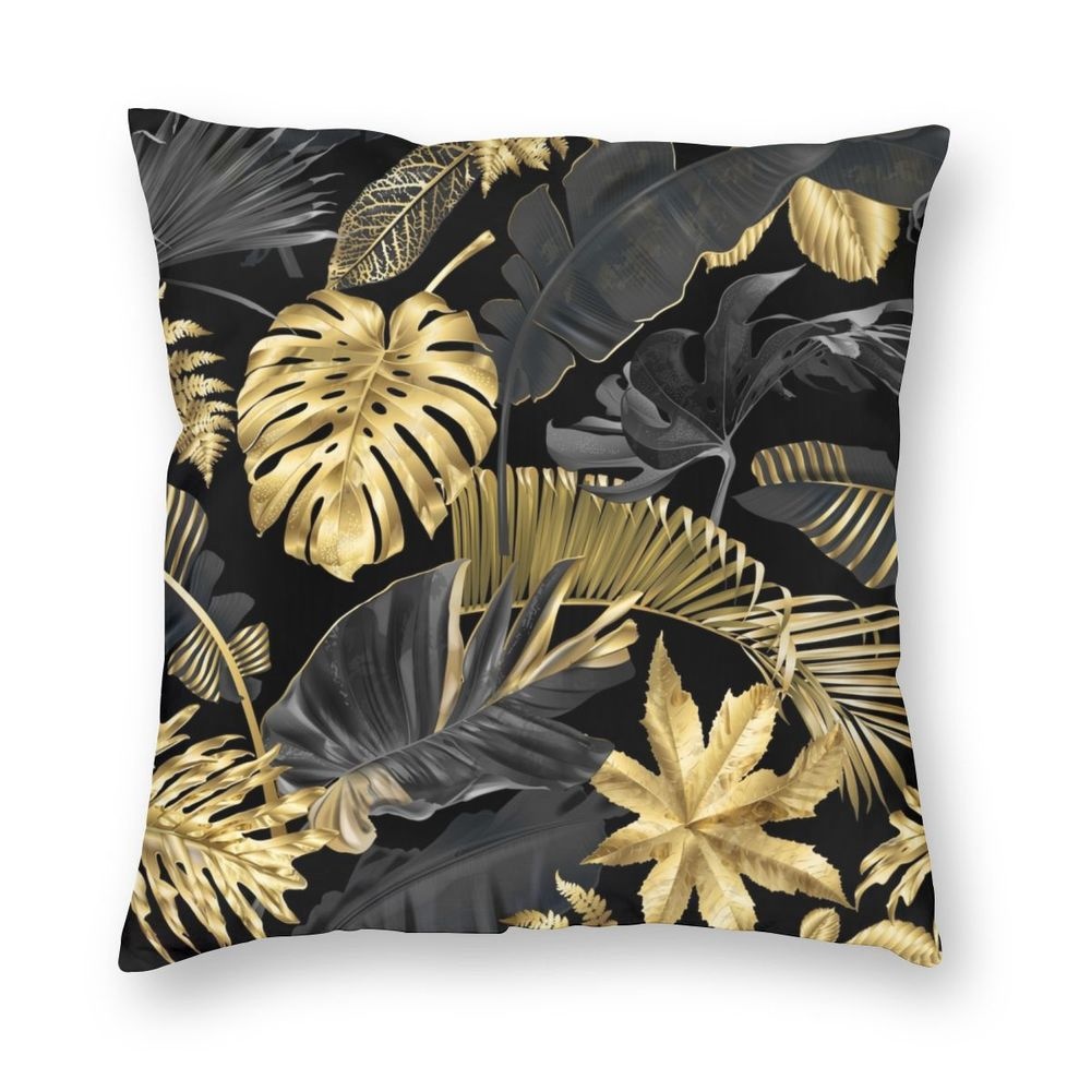 Pillowcase 45x45 cm - black and gold LEAVES - EAN: 5901685837163 - Home>Bedding and blankets