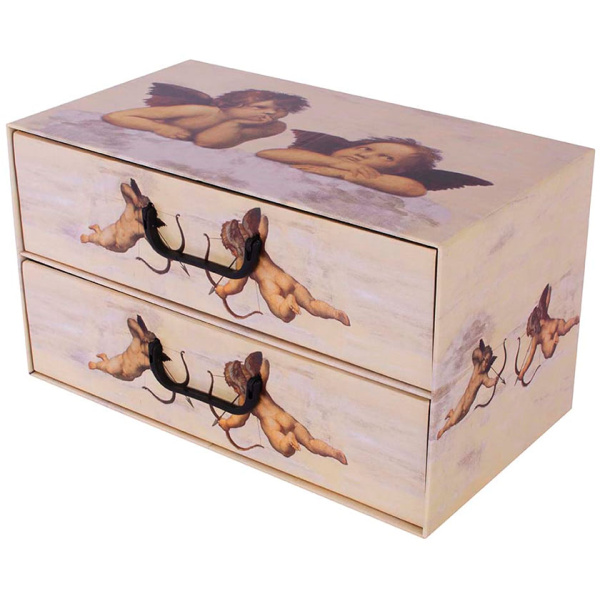 Pudełko kartonowe 2 szuflady poziome ANIOŁKI KREMOWE - EAN: 8033695876102 - Dom>Przechowywanie>Pudełka kartonowe>Z szufladami