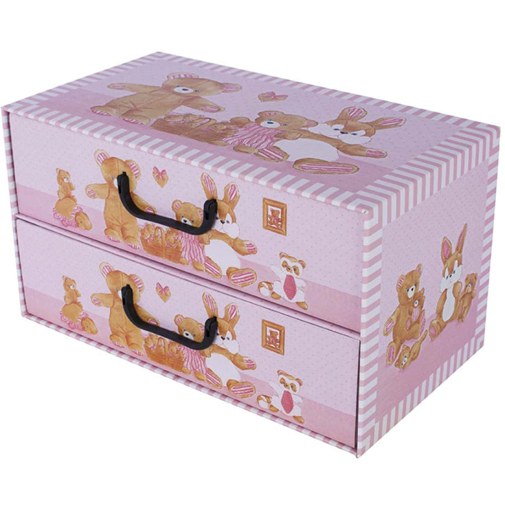 Pudełko kartonowe 2 szuflady poziome MISIE RÓŻOWE - EAN: 8033695876201 - Dom>Przechowywanie>Pudełka kartonowe>Z szufladami