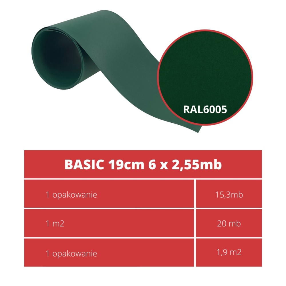 55mb BASIC 19cm PROTECTO GREEN + 클립 12개 무료 - EAN: 5901685836623 - 정원>울타리>울타리 테이프